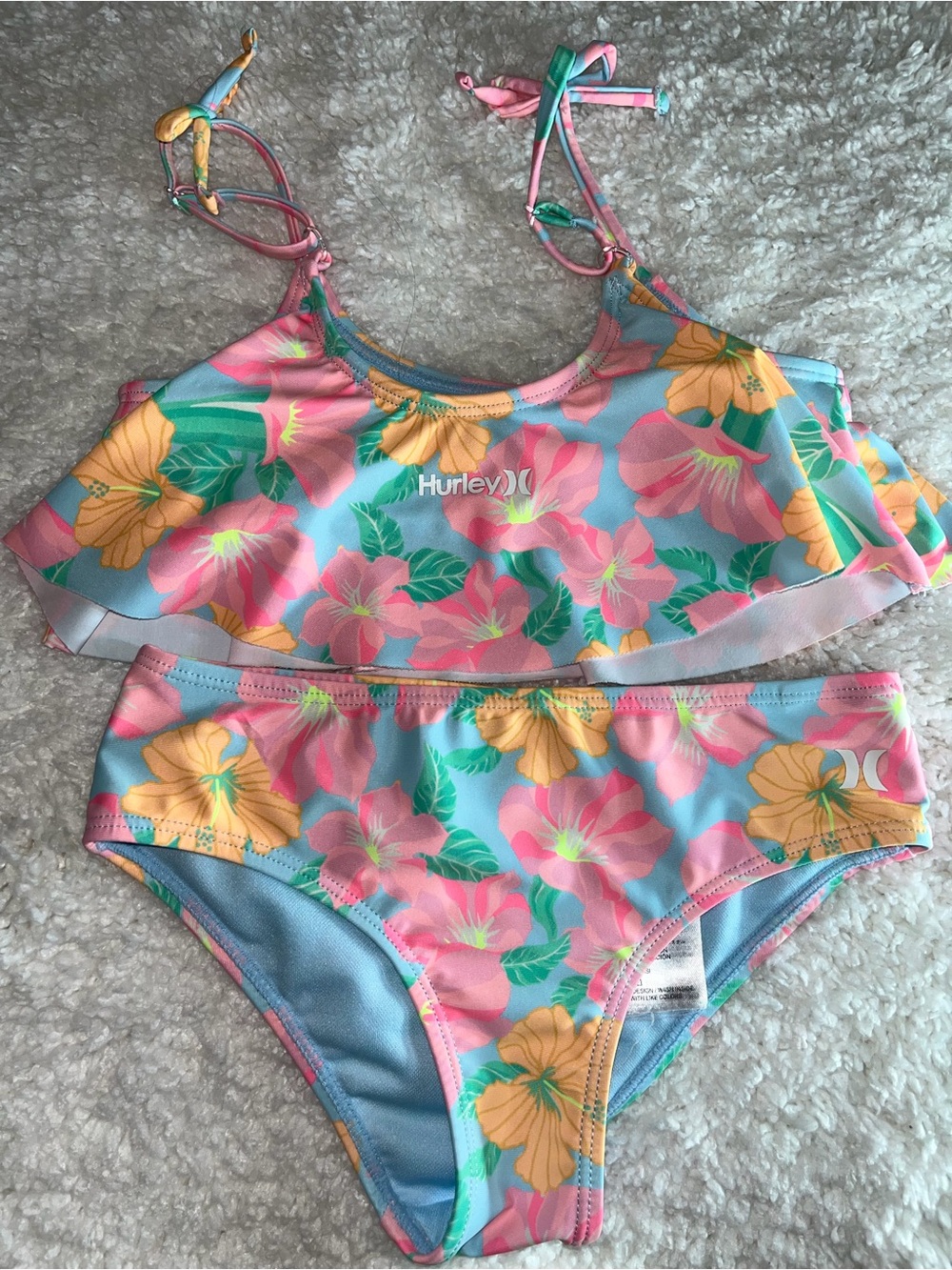 Hurley Girls Floral Bikini Set in Pink, Yellow & Blue
